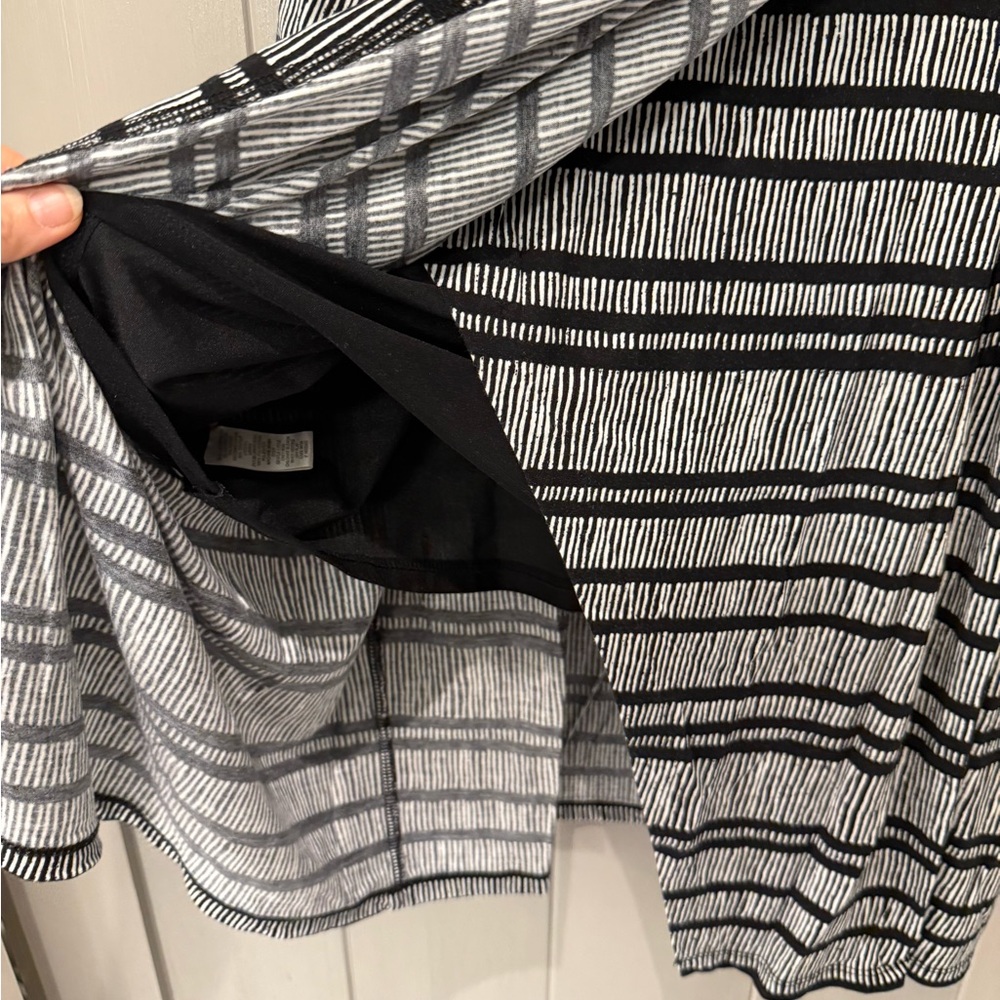 LOFT Black White Striped Midi Dress Fall Professional Workwear L - Picture 5 of 8
